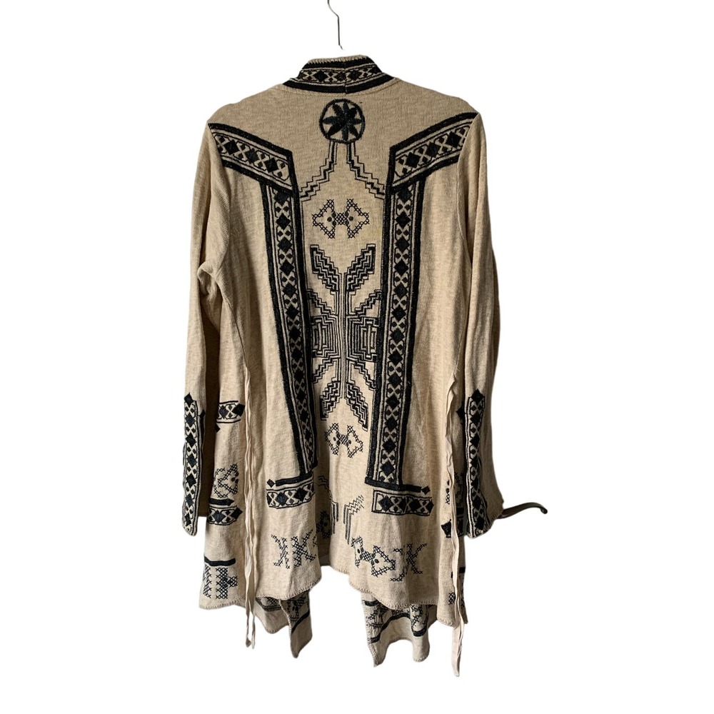 Johnny Was Biya Duster Cardigan Embroidered Sweater in Tan, size M - Picture 2 of 10